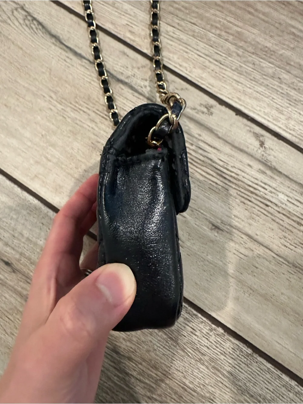 Black Quilted Leather Crossbody Bag with Chain Strap